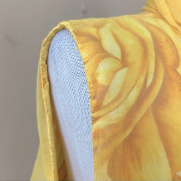 Vintage 1960s Alice Polynesian Chiffon Maxi Dress Hawaiian Yellow Floral Muumuu - Picture 11 of 16